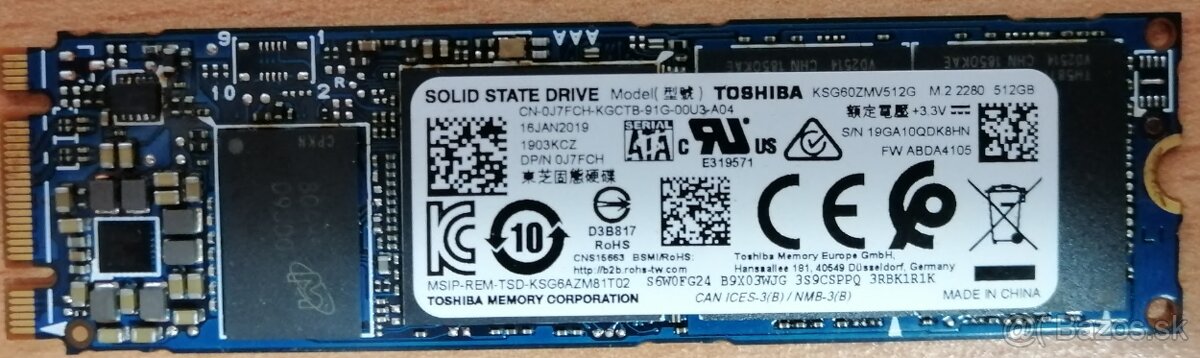 Toshiba disk NVMe PCIe SSD M.2 2280, 512GB KSG60ZMV512G
