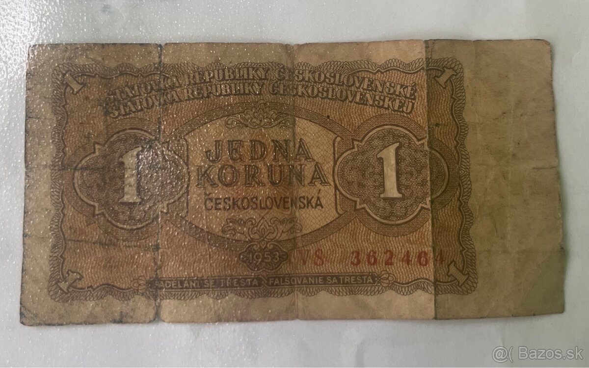 1 koruna Československa 1953