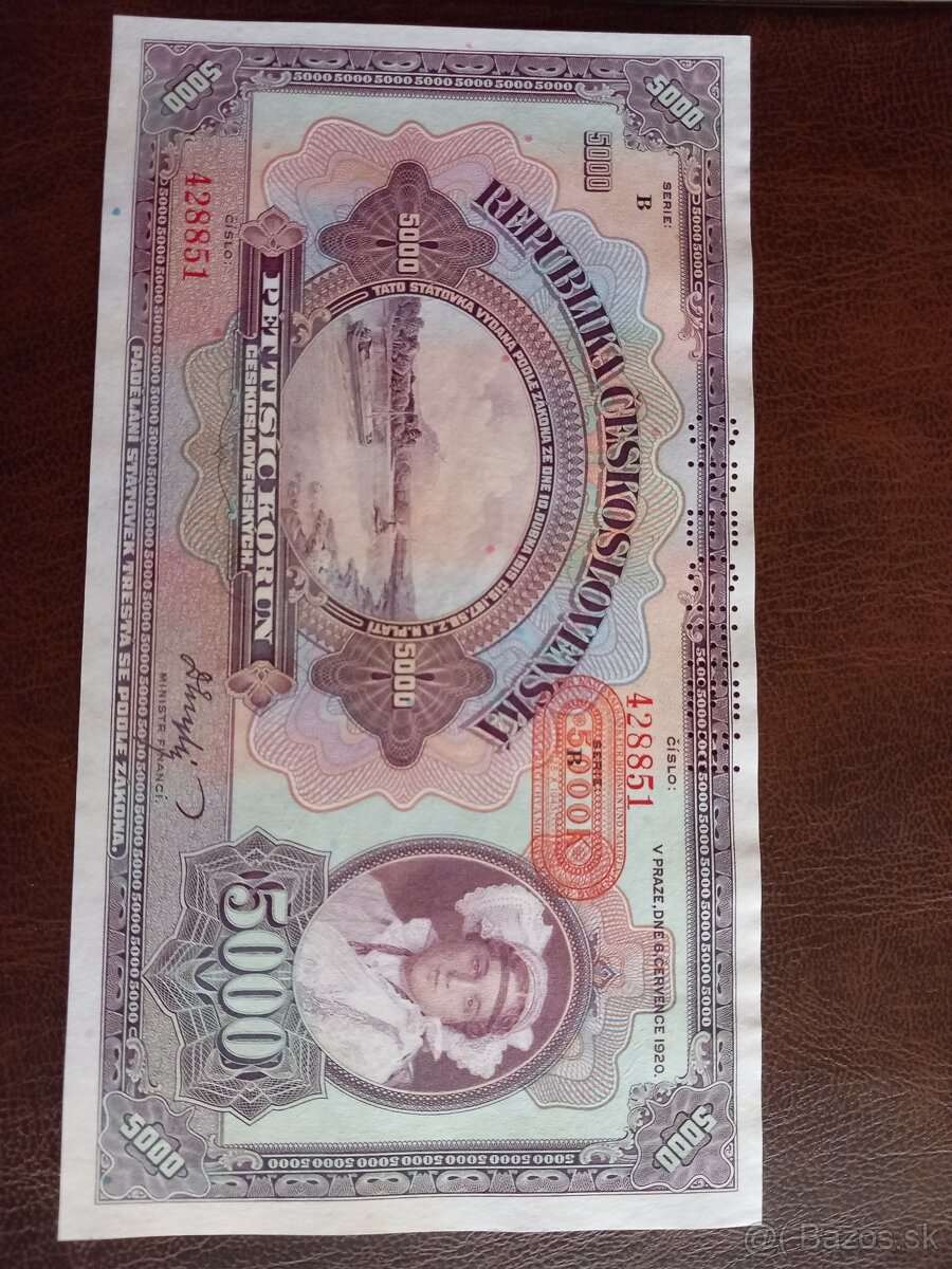 Predam staru bankovku specimen 5000 korun