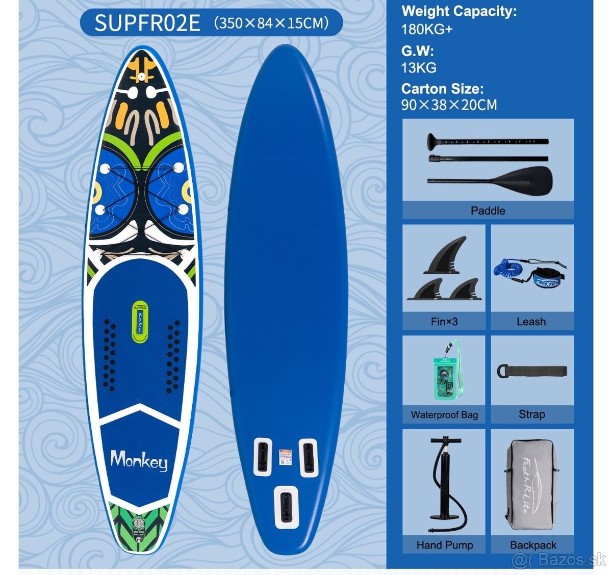 Paddleboard 3 plutvy, komplet príslušenstvo