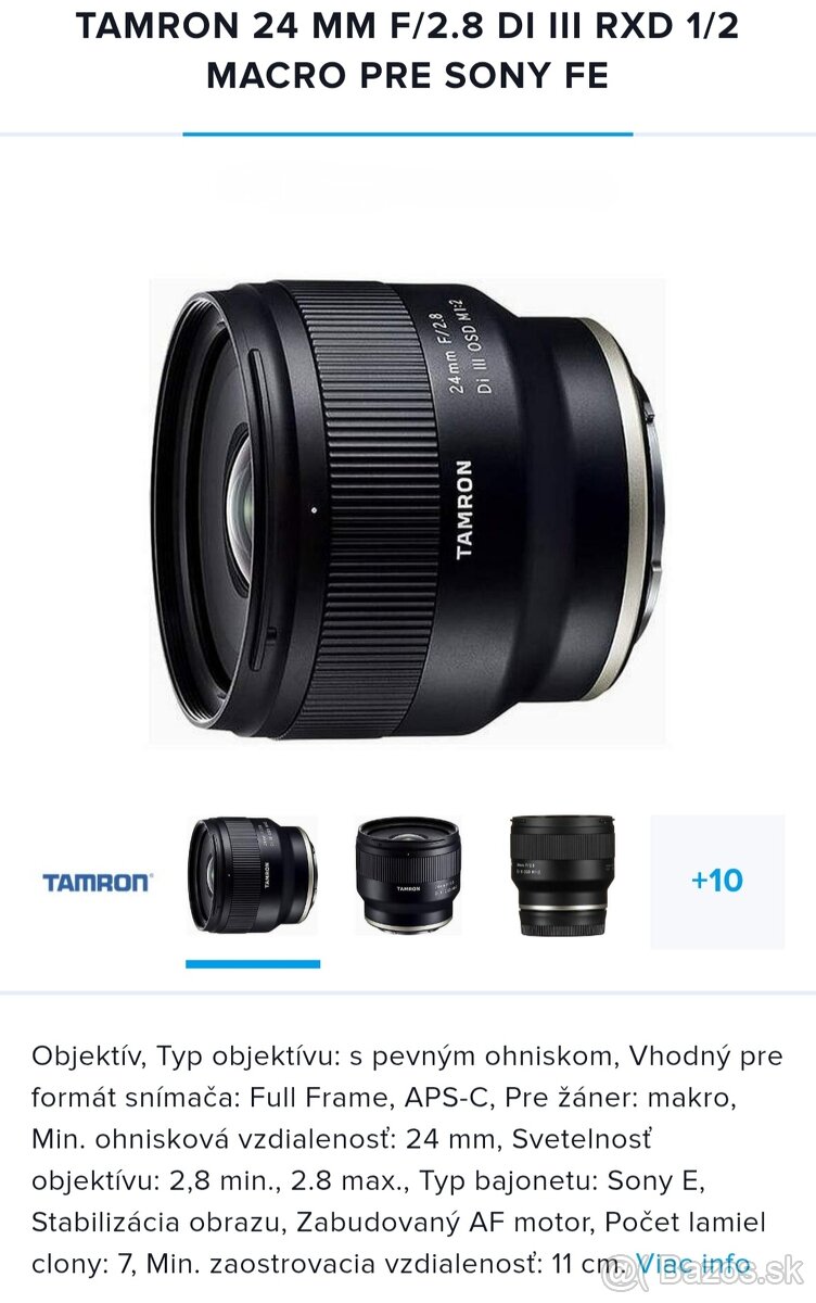 Objektív Tamron 24mm f2.8 e-mount sony