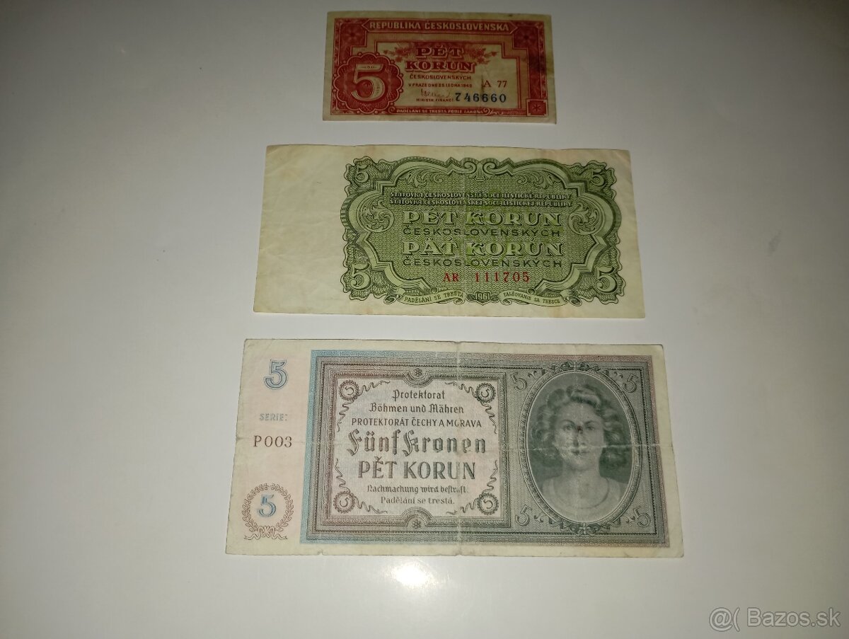 BANKOVKY 5 KČS 1940-1961, 3 RŮZNÉ EMISE