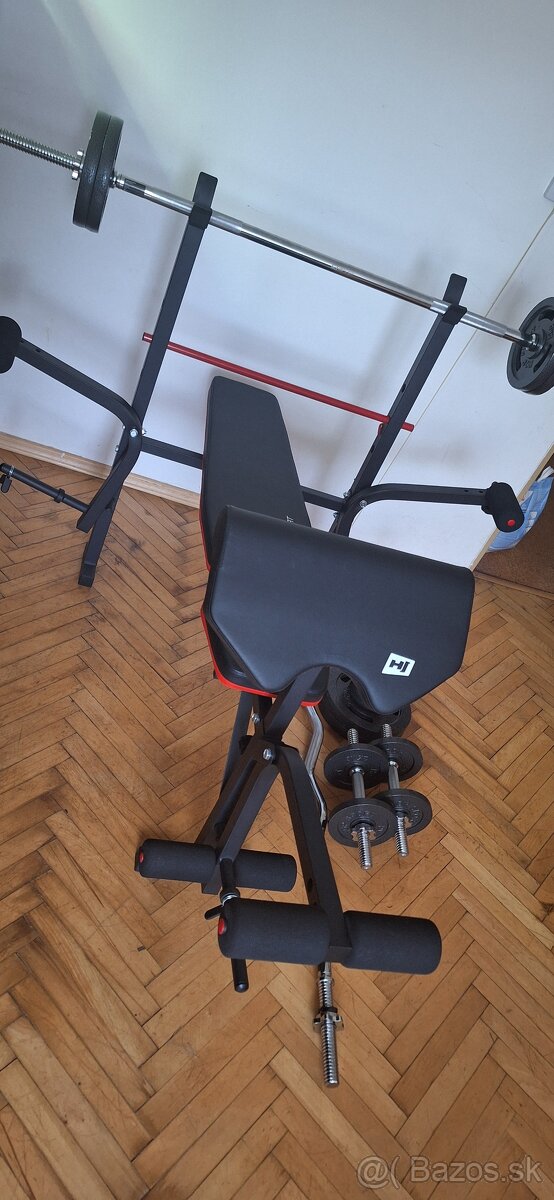 nakladací činkový set Strong 76 kg + posilňovacia lavica HS-