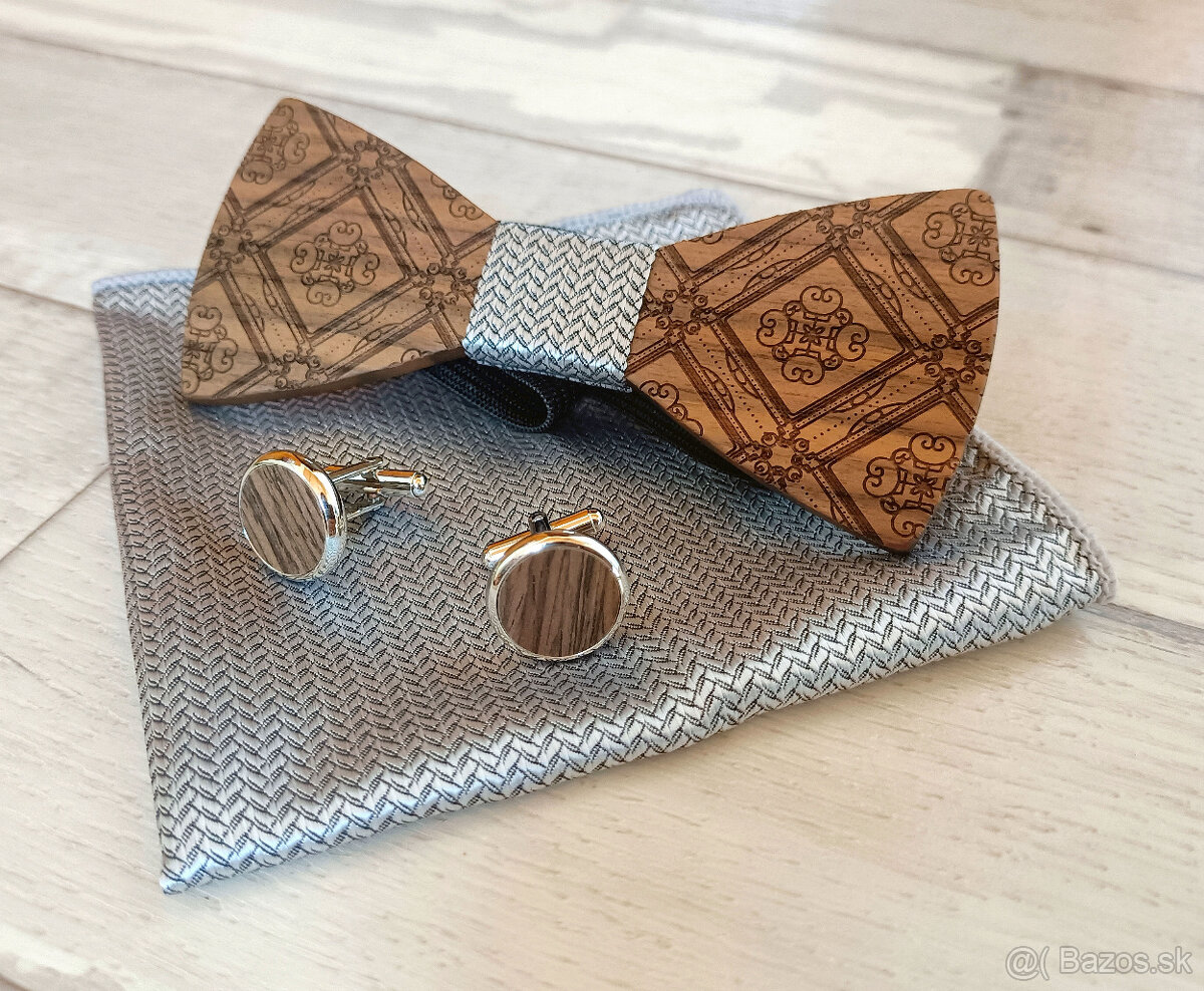 Reprezentačný drevený motýlik - kompletný set