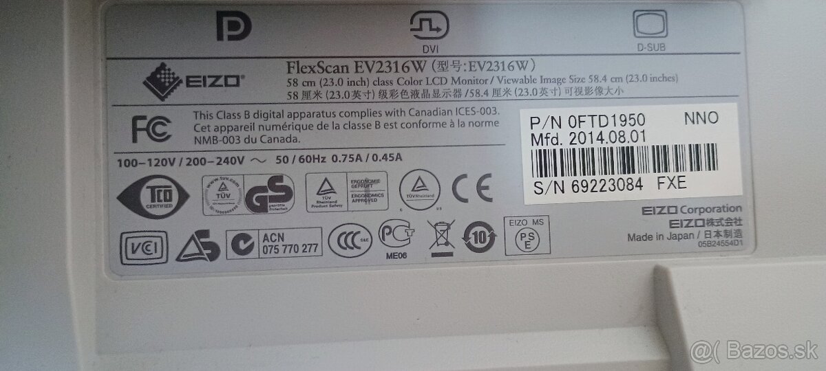 Monitor EIZO FLEXSCAN EV2316W