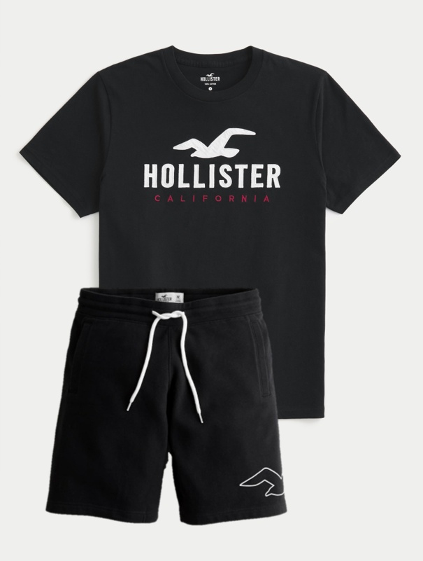 SÚPRAVA HOLLISTER čierna: tričko + kraťasy veľ. S/M