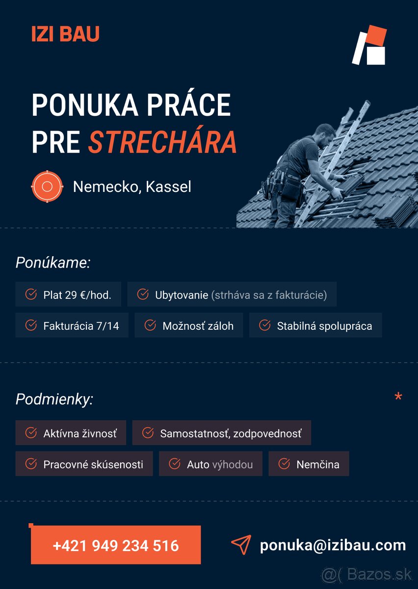 Ponuka práce Nemecko- Strechár