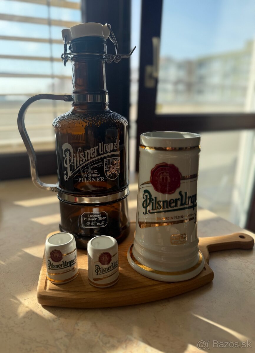 Súprava riadu, hrnčekov a pohárov Pilsner Urquell. Ako nové.