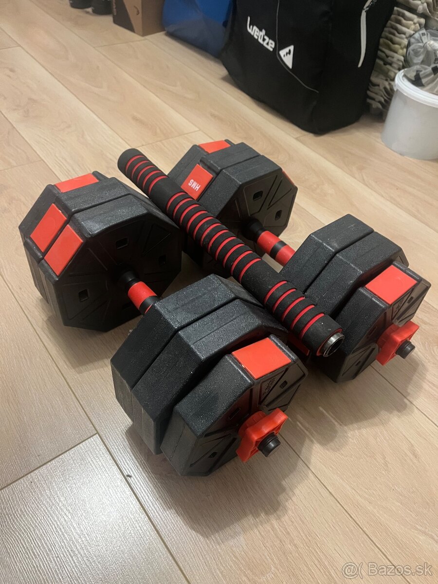 Jednoručky 2x 15kg + tyč