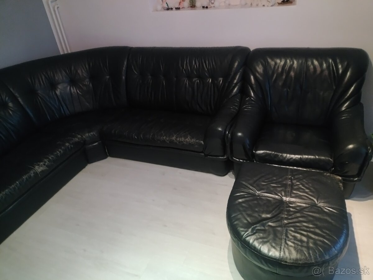 Kožená Sedačka Kreslo Taburet