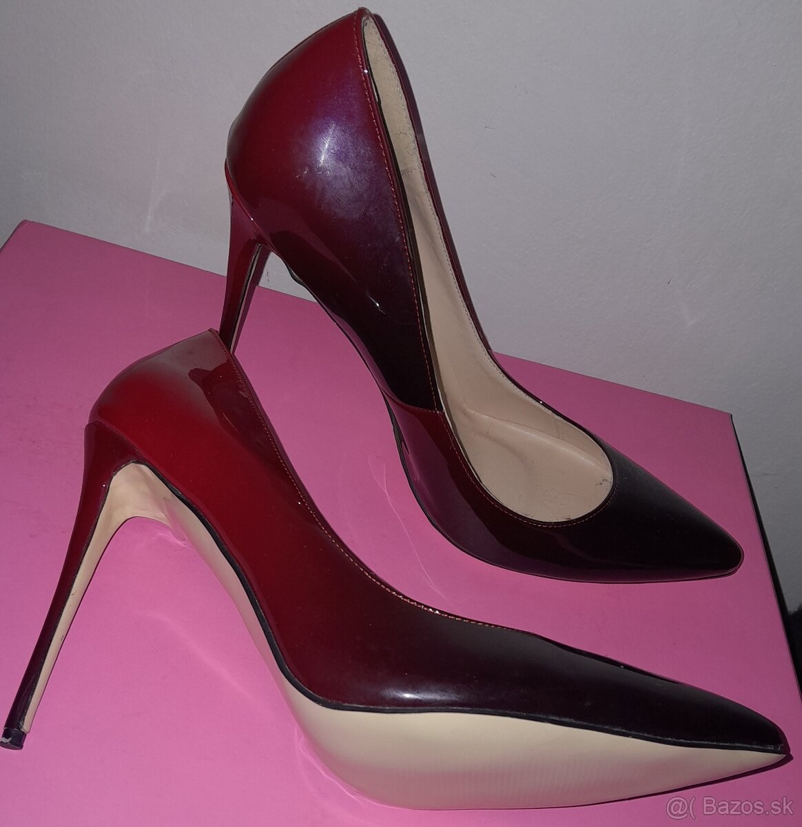 Elegantne 👠 Lodičky, Lakovane Bordo/Čierne V.45