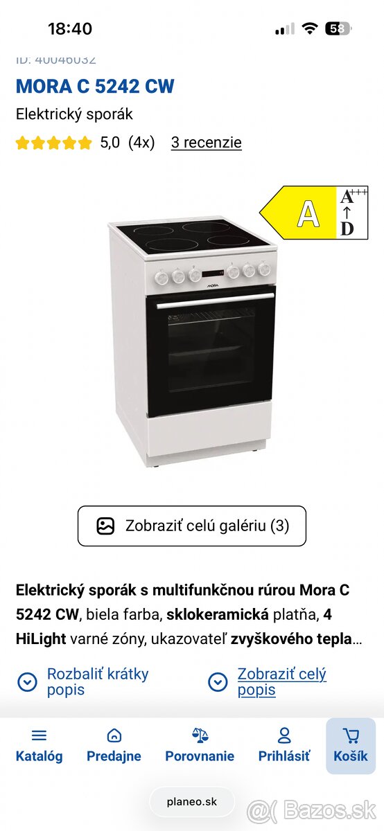 Predam Sporák s digestorom