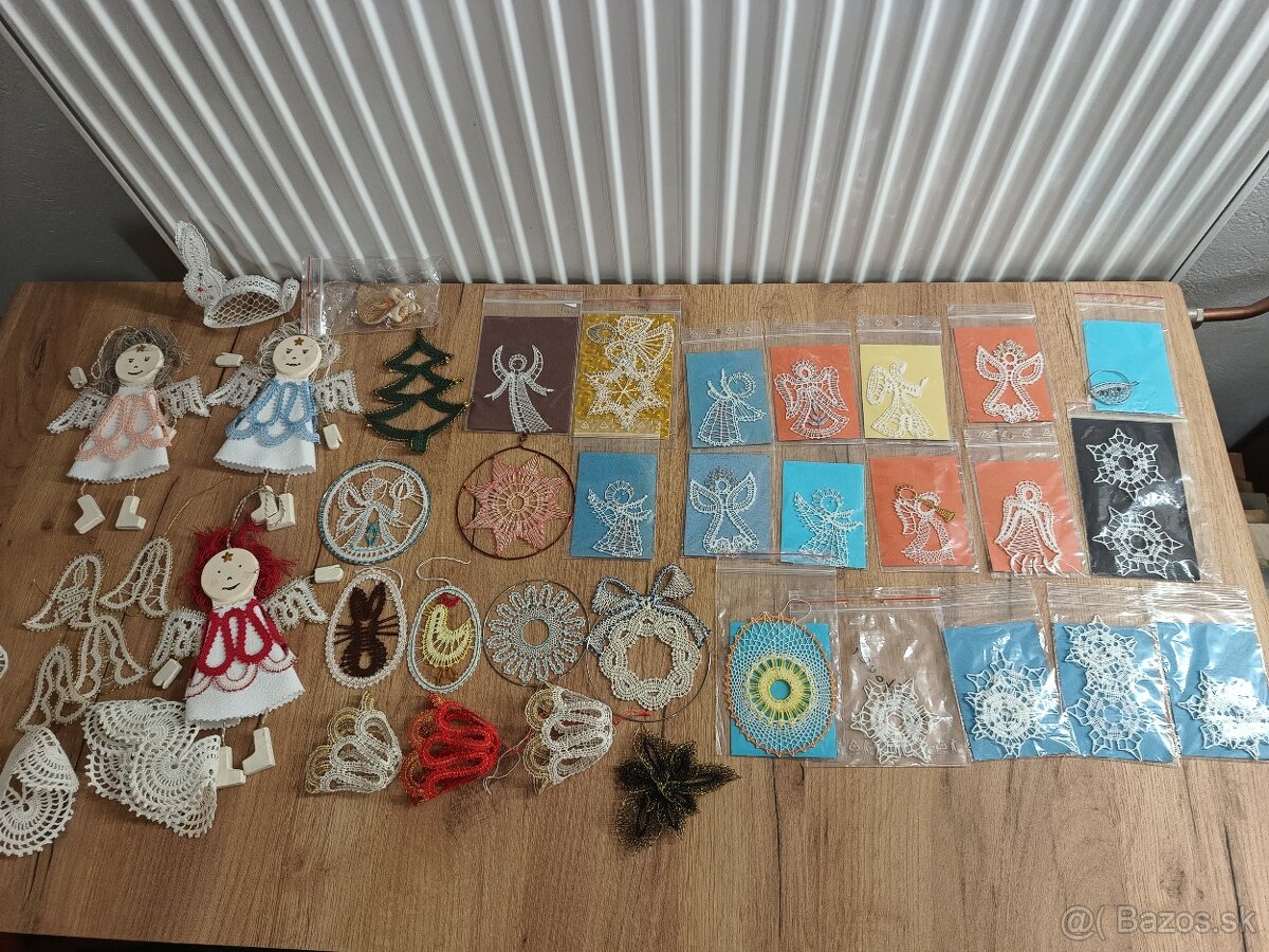 Paličkovaná čipka ozdoby, anjeli, vločky atď.