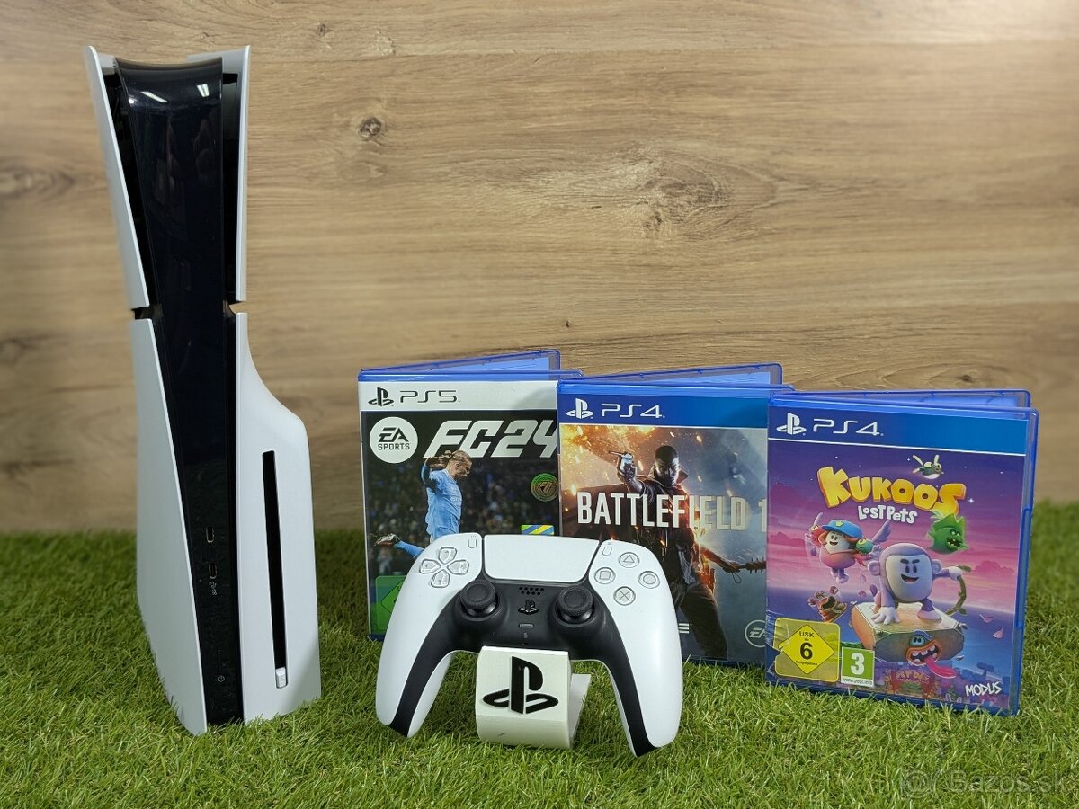 Sony Playstation 5 Slim, mechanika, 1 ovládač, 3 hry