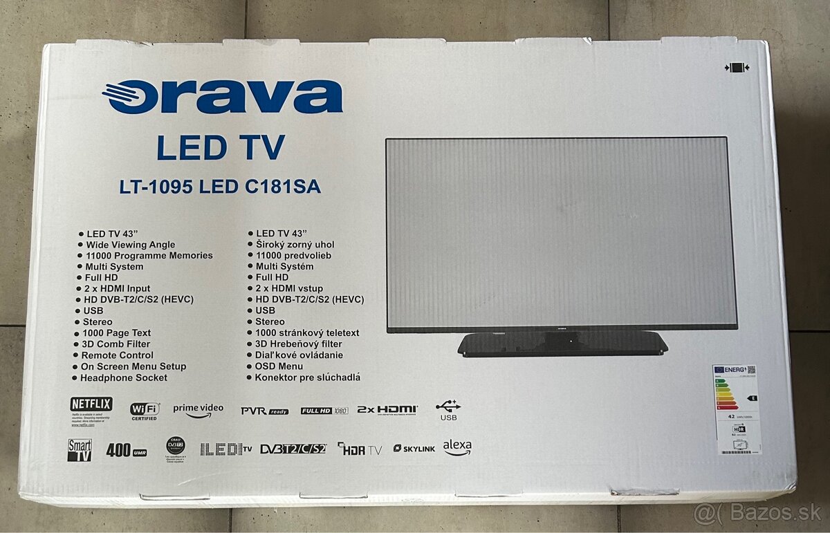 Nový 43” LED televízor Orava (Smart, Full HD, nepoužitý)