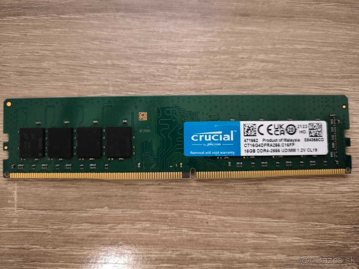 Predám pamäť Crucial 16G DDR4 - 2666 UDIMM 1.2V CL19