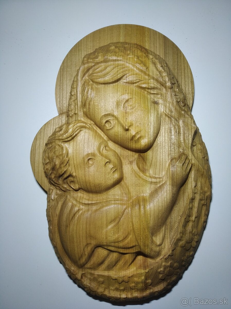 Madona, Ježíš , kříž, svícen, miska dřevořezba