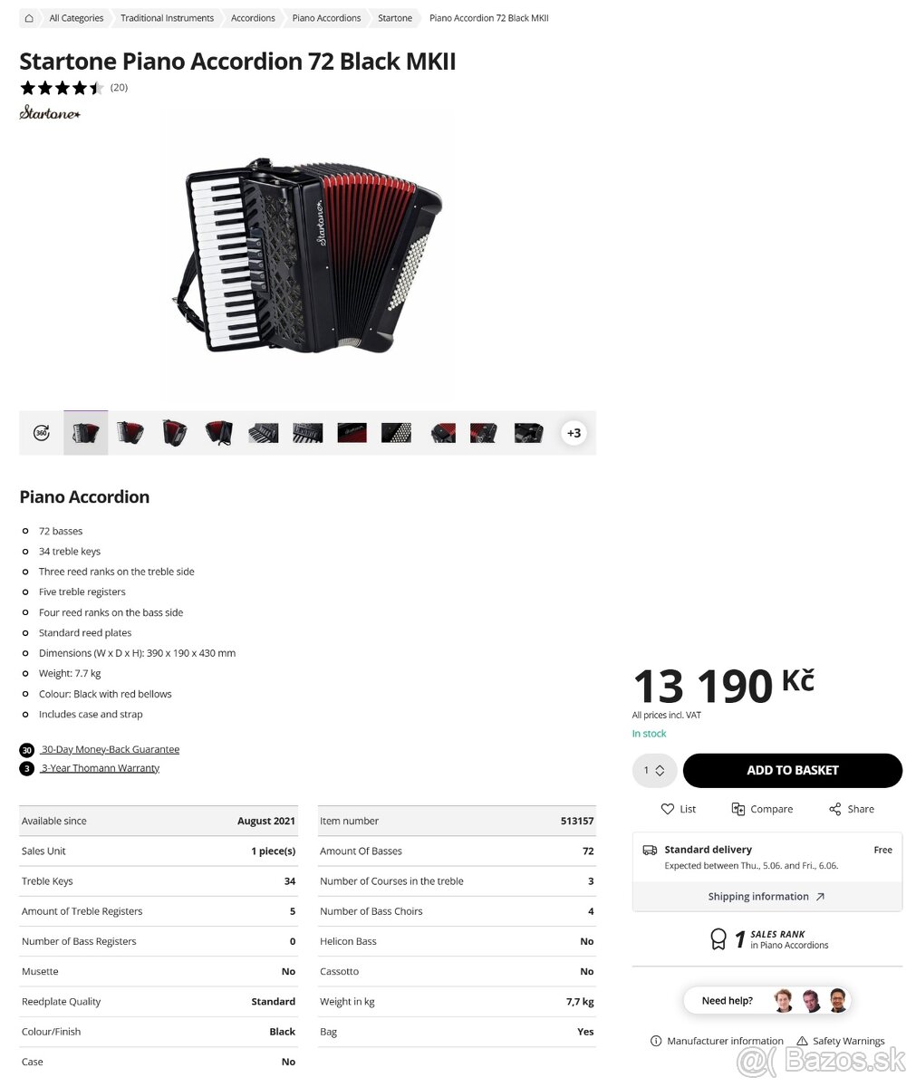 Predám 72 basový klávesový akordeón Startone