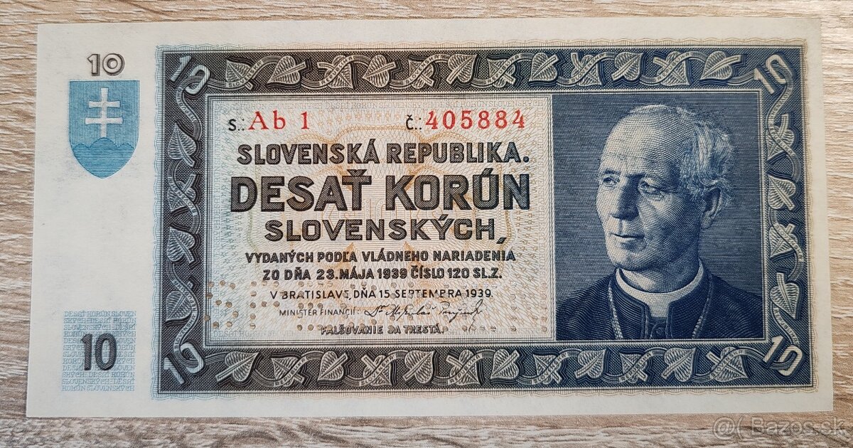 10 Ks, 1939, Ab1, SPECIMEN, Slovenský štat