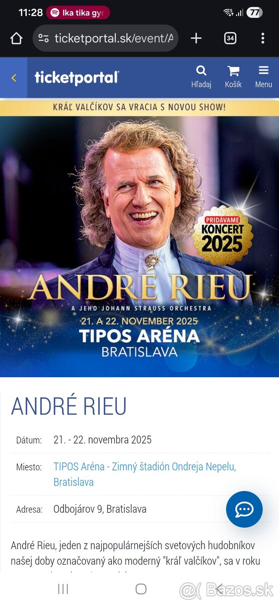 Predam 2ks vstupeniek na Andre Rieu 22.11.