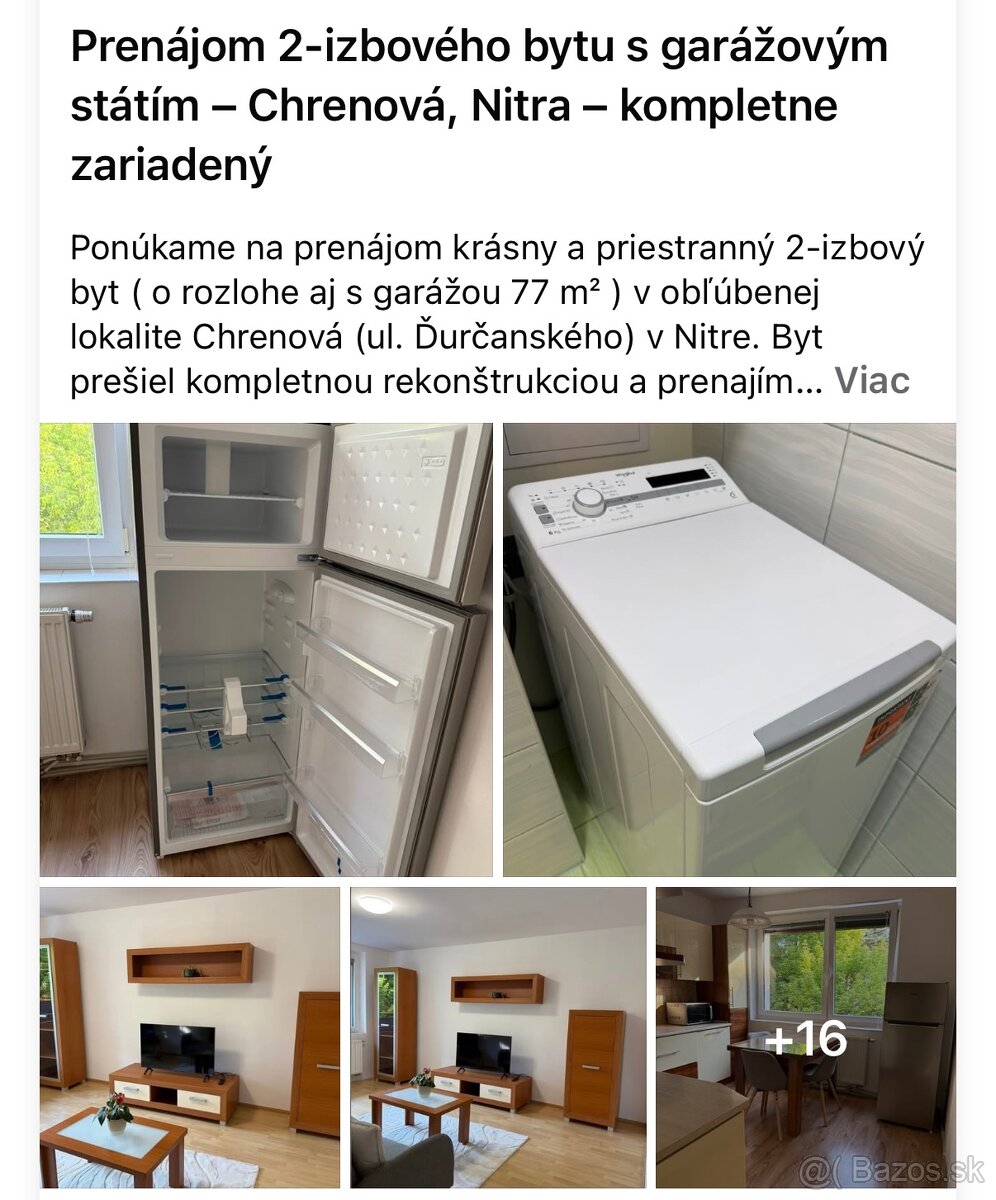 Prenájom 2-izbového bytu s garážovým státím – Chrenová, Nitr