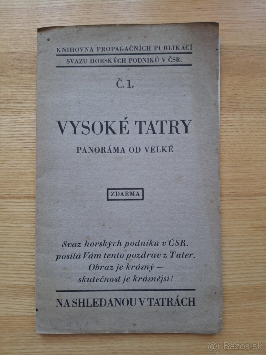 Vysoké Tatry turistický sprievodca 1930