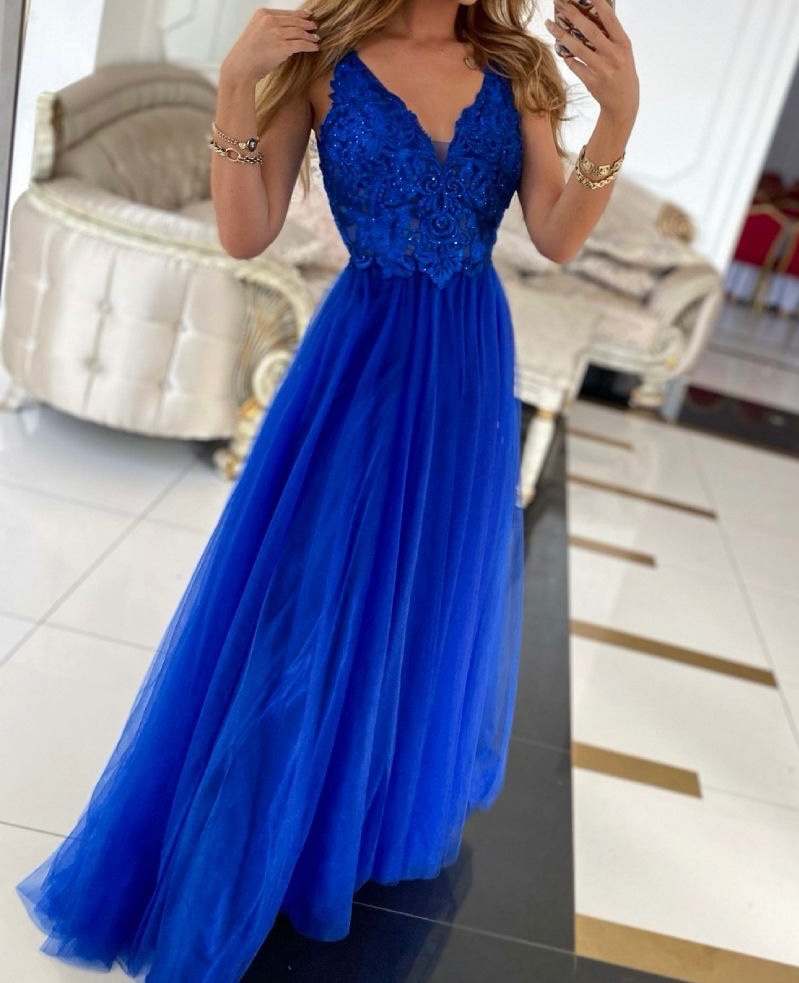 Modré tylové šaty M