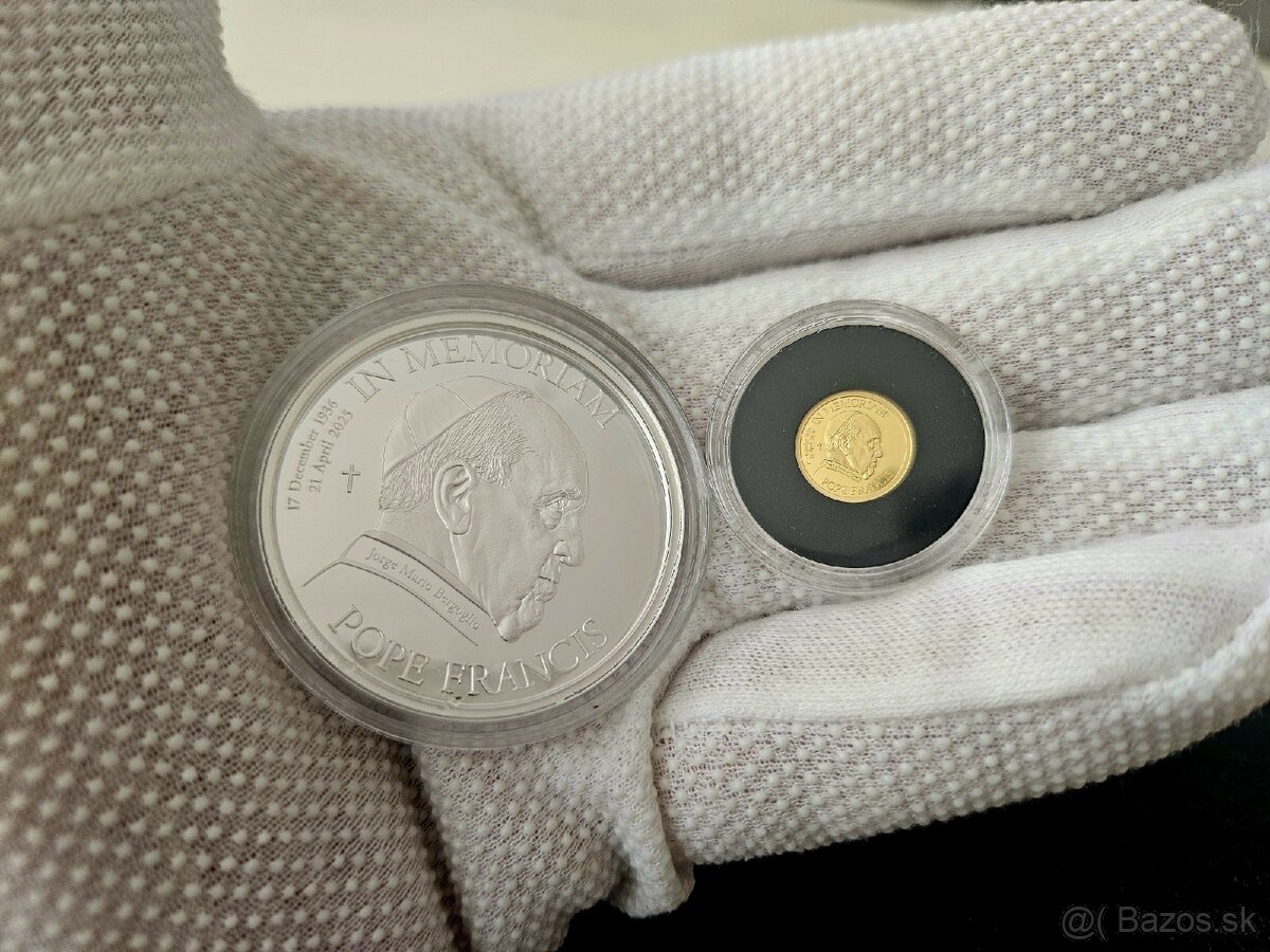 IN MEMORIAM Pápež František 1oz Ag a 0,5g Au mince