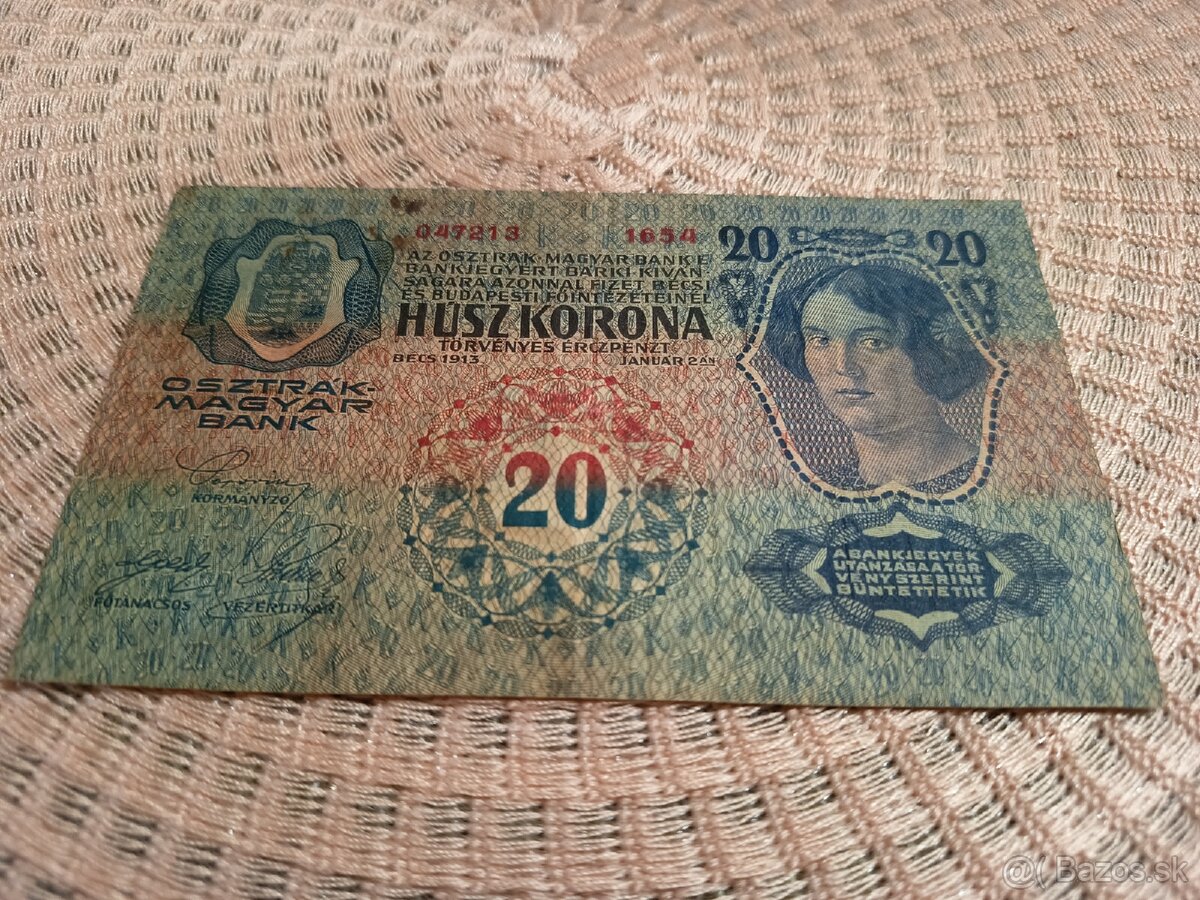 Bankovka R-U 1913 Husz korona . bez kolku