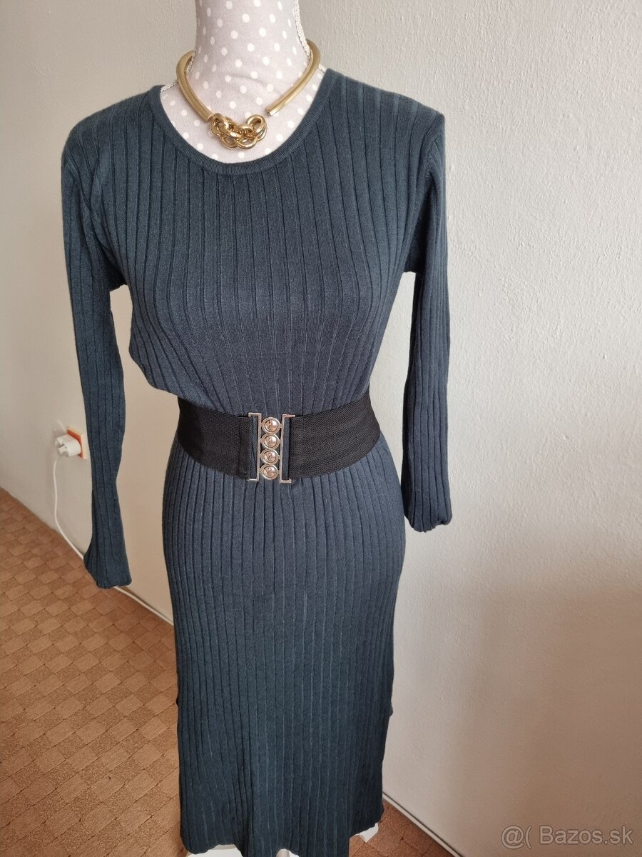 nové fľaškovozelené pletené šaty bez opasku M/L