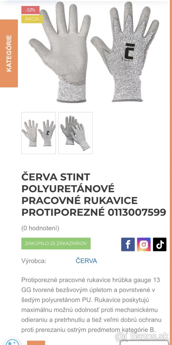 Protiporézne rukavice Červa Stint velkosť 10