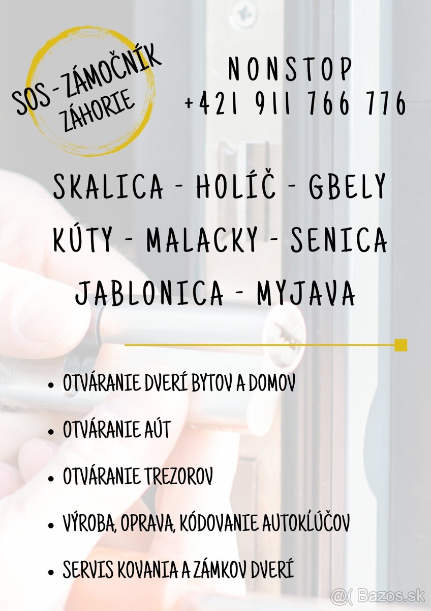 SOS ZÁMOČNÍK ZÁHORIE - núdzové otváranie dverí