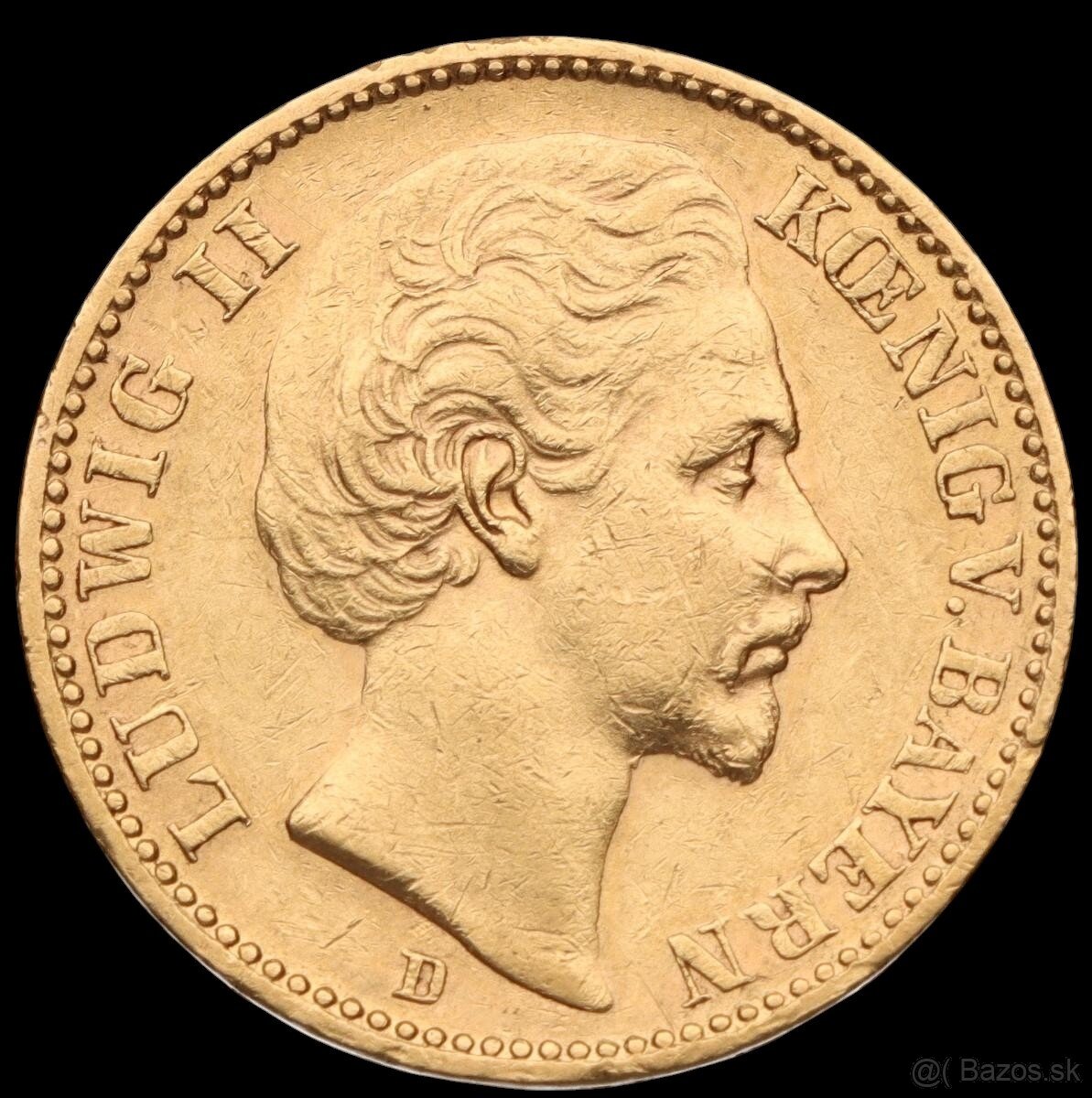 Zlatá 20 Marka 1873 D / Mnichov / Ludvík II. (1864 – 1886)