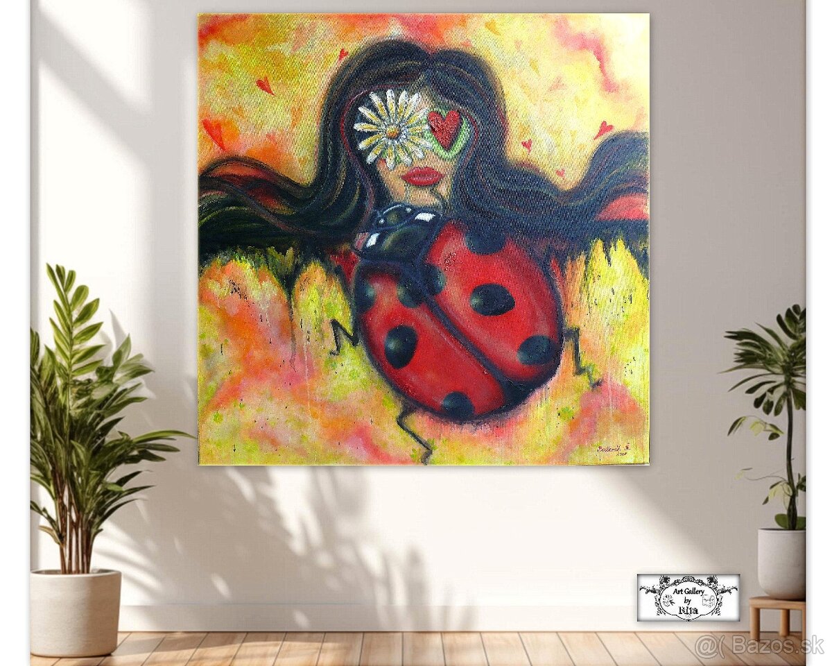 Obraz "Lienka - šťastie a láska" ♥ ( 100x100 cm ) 3d maľba