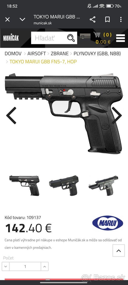 Airsoft plynovka Tokyo Marui FN5-7 – málo používaná