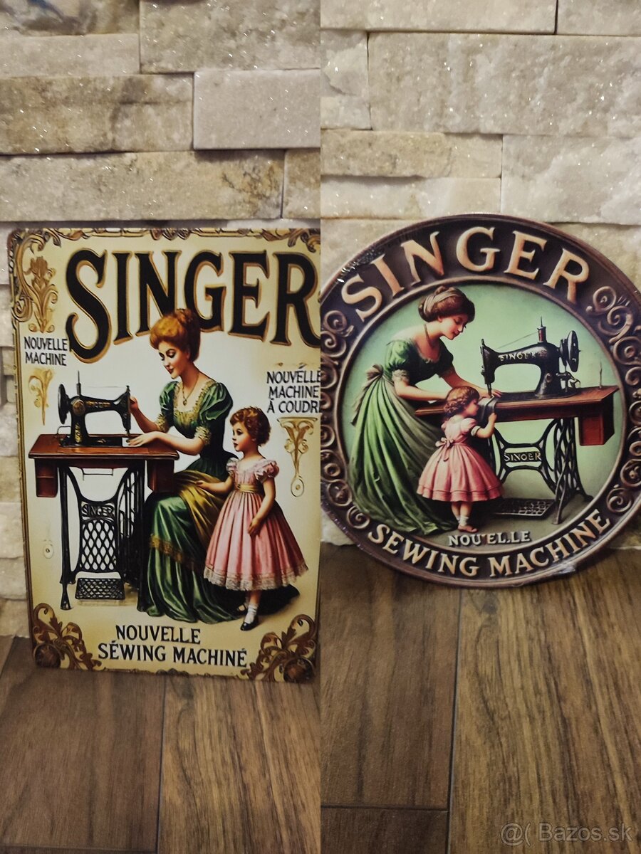 Plechová tabuľa Singer šijací stroj