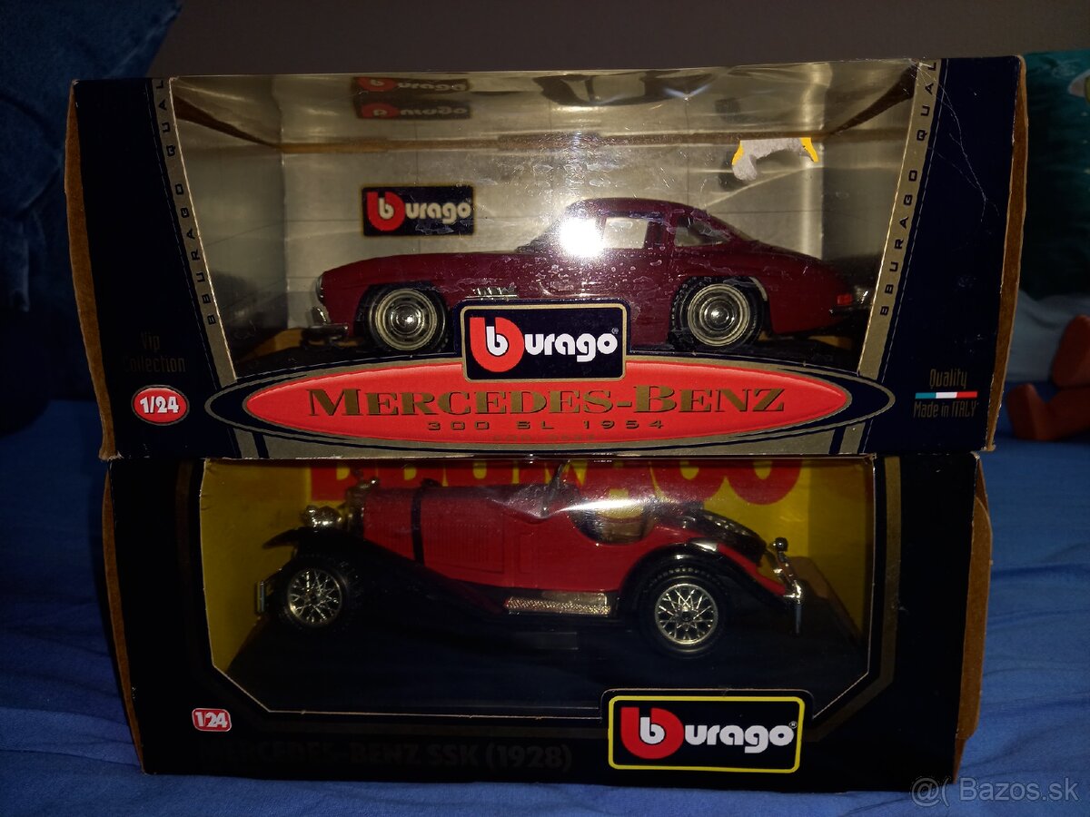 2 celokovové modely fy Burago Mercedes v mierke 1/24