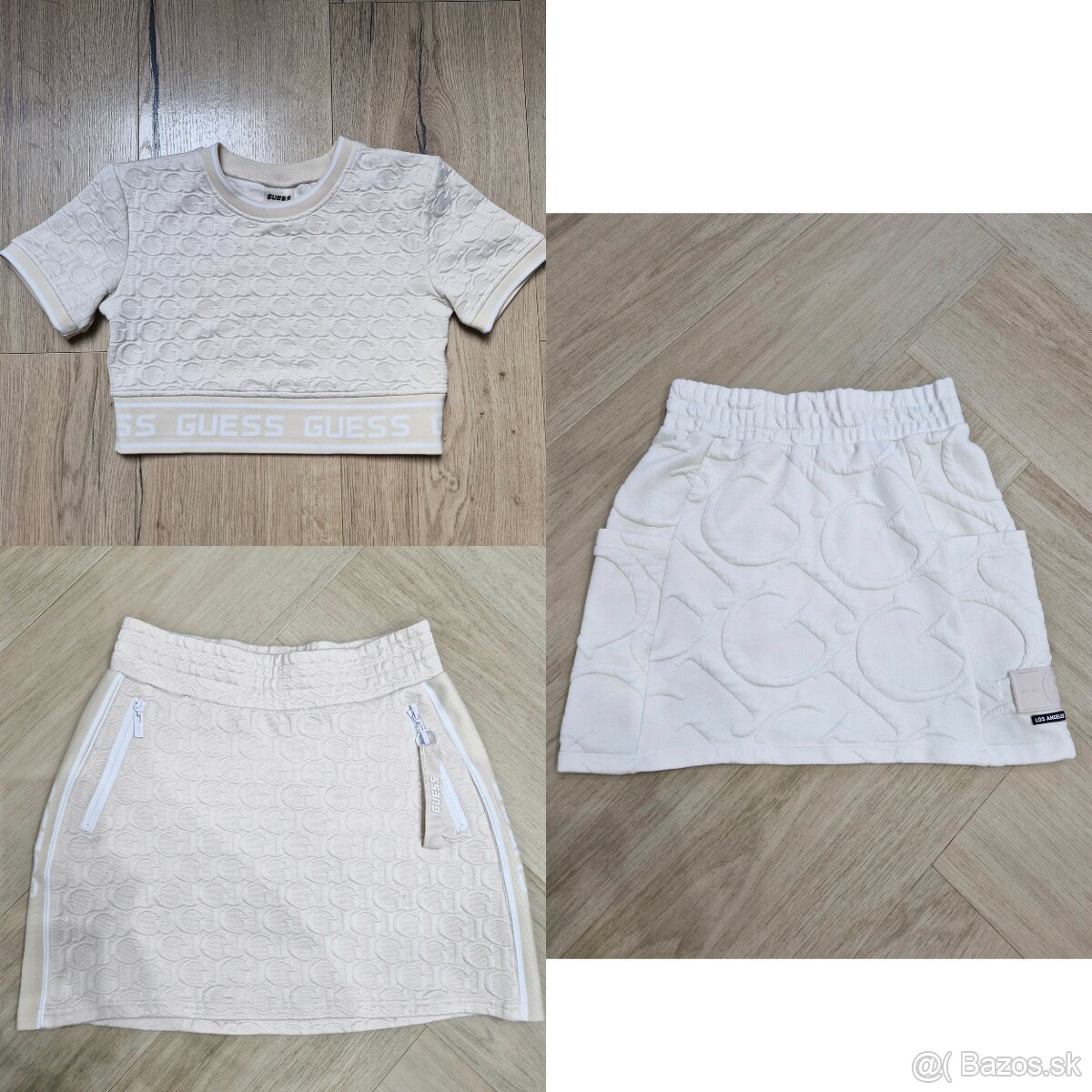 NOVE Guess logovany kremovy crop top, sukna, smotanova sukna