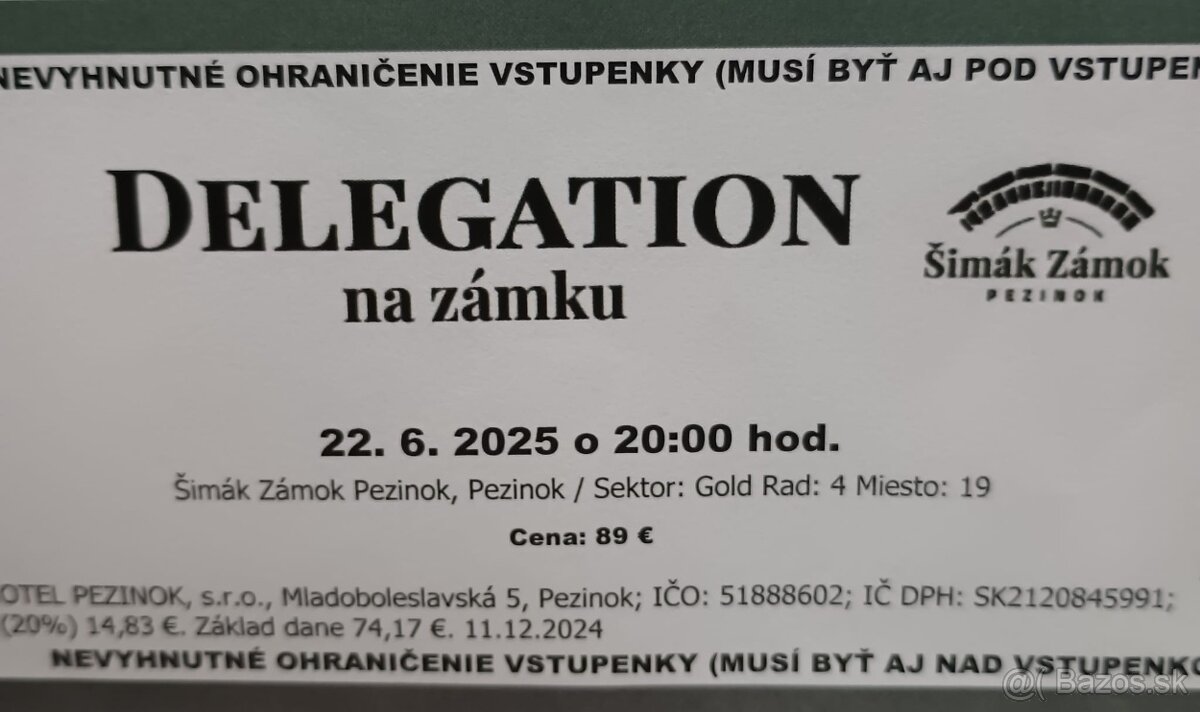 Vstupenky DELEGATION na zámku