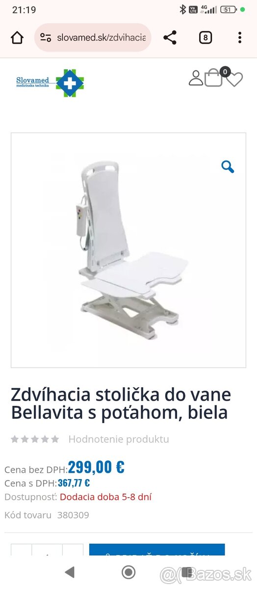 Zdvíhacia stolička do vane Bellavita