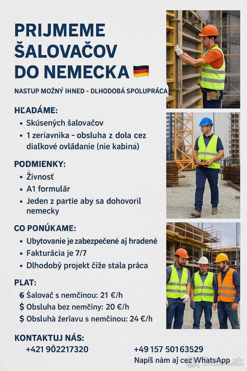 Šalovači a obsluha žeriavu do Nemecka