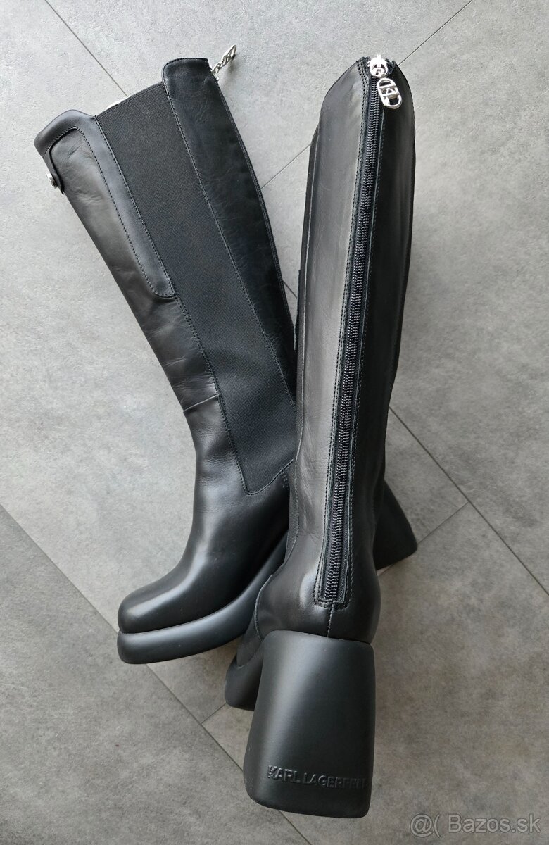 KARL LAGERFELD HI LEG GORE BOOT BLACK LTHR