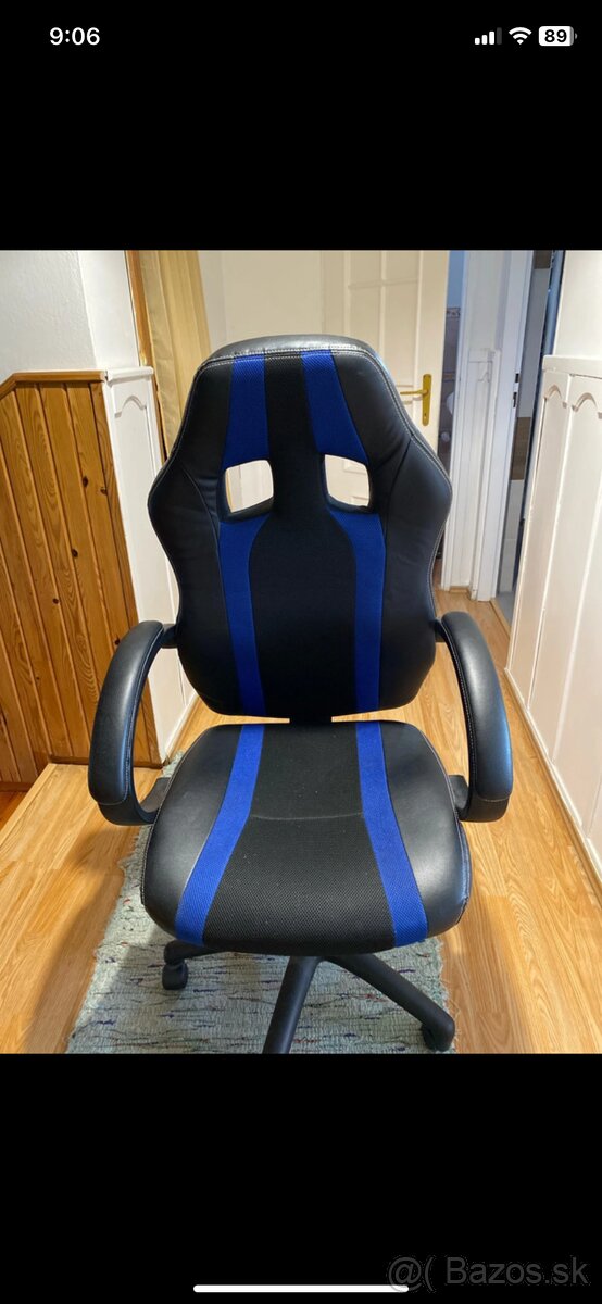 Moderná herná/kancelárska stolička – čierno-modrá, pohodlná