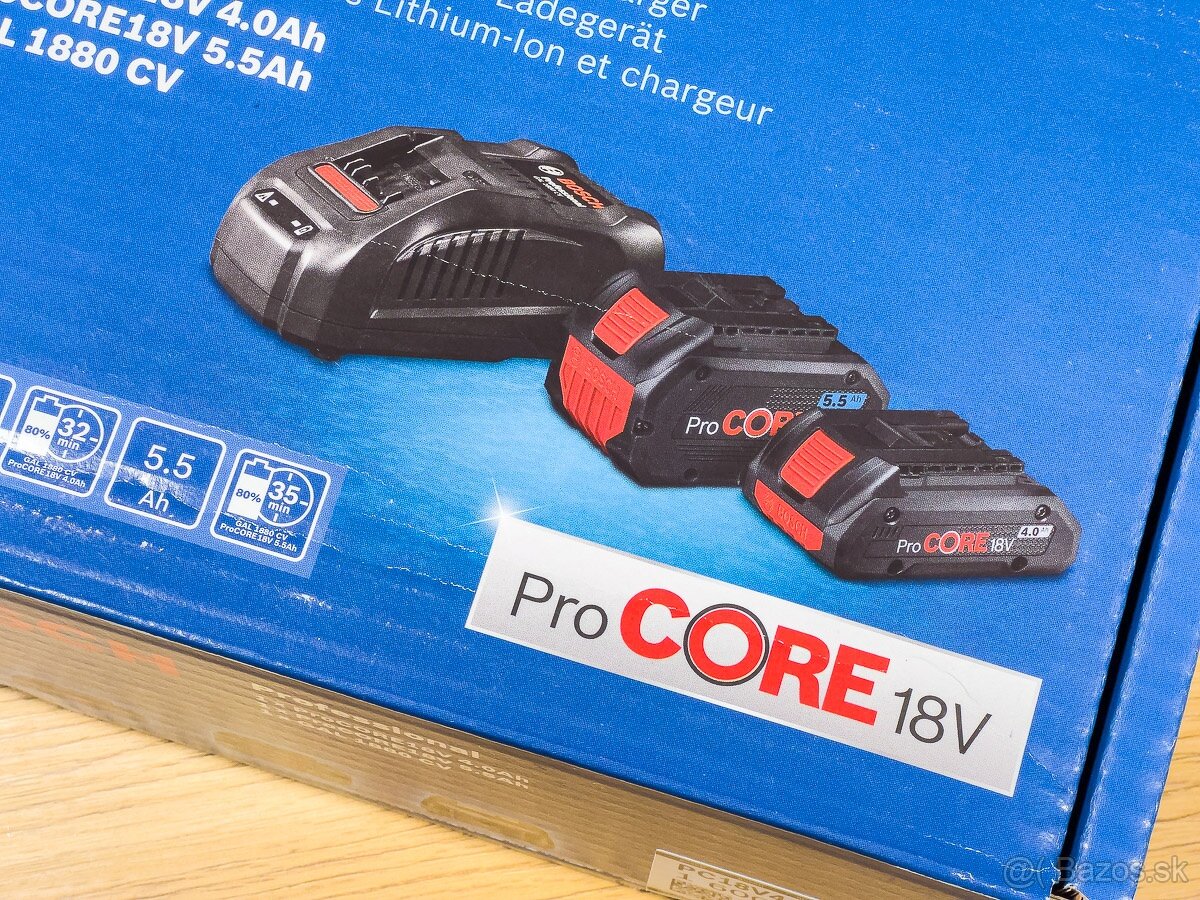 Súprava Bosch ProCORE18V 4.0Ah + 5.5Ah + GAL 1880CV