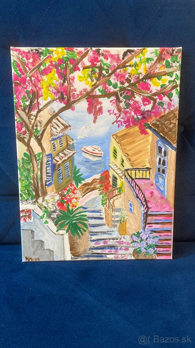 prímorská krajinka akrylový obraz 30x40cm originál