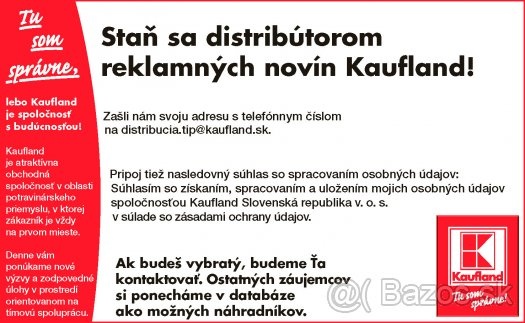 Distribútor reklamných novín Kaufland- LEVICE