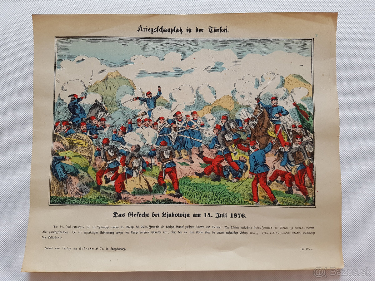 Starožitný tisk obrázkové noviny 1876 Srbsko-turecká válka