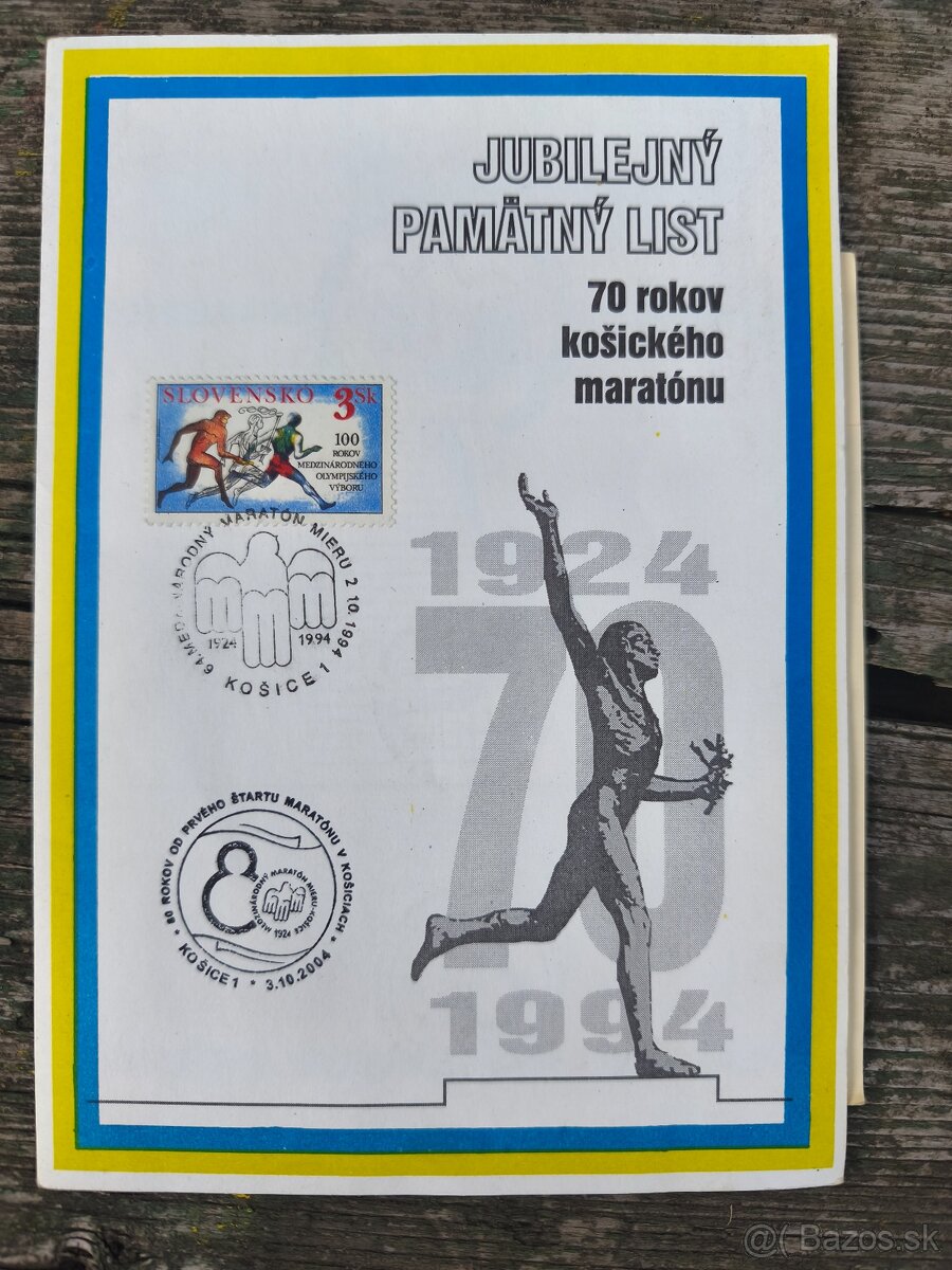 Jubilejný pamätný list 70 rokov košického maratónu