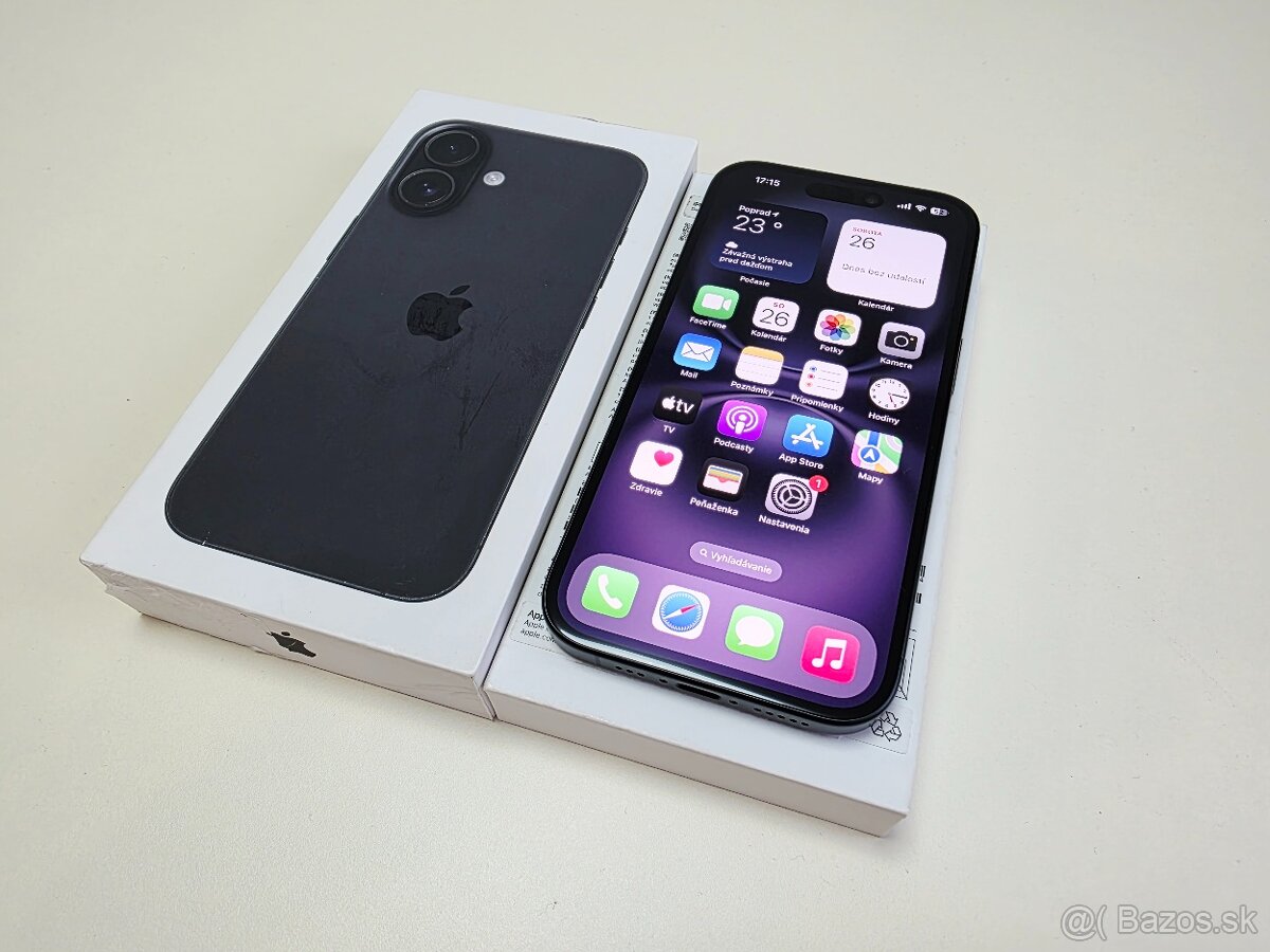 APPLE IPHONE 16 128GB BLACK TOP STAV,ZDRAVIE BATERKY 100%