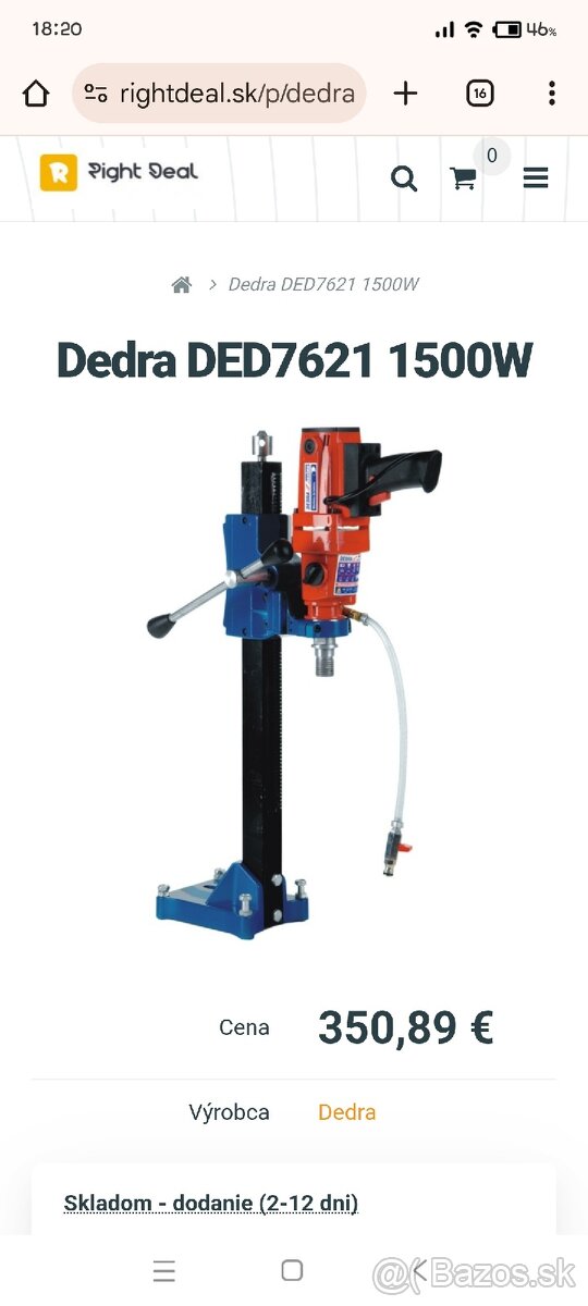 Diamantová vŕtačka na mokré a suché vŕtanie